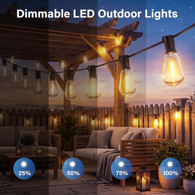Guhope 102FT Outdoor String Lights with 39 ST38 Edison Bulbs 2200k | IP45 Waterproof Shatterproof Patio Lights Dimmable Hanging Connectable 24V Lights for Porch Garden Backyard Gazebo