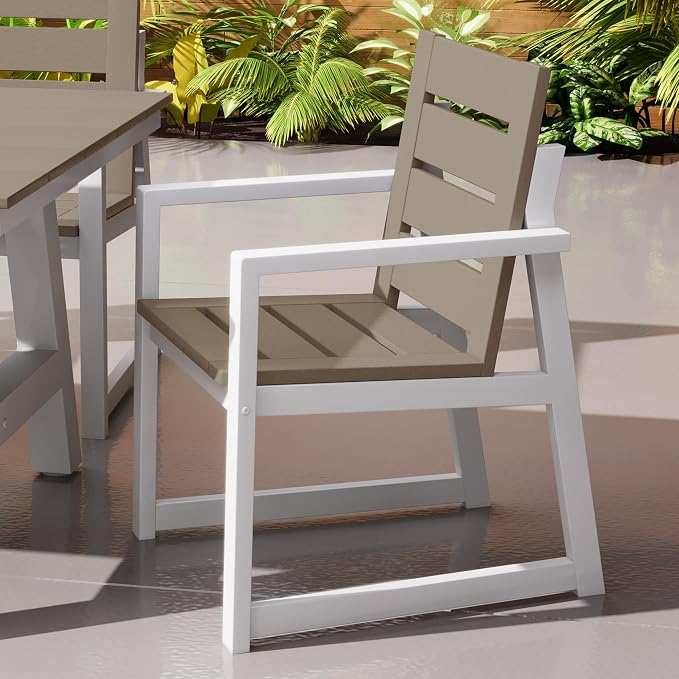 Costaelm Stinson HDPE Plastic Outdoor Patio Dining Arm Chair, Weathered Wood