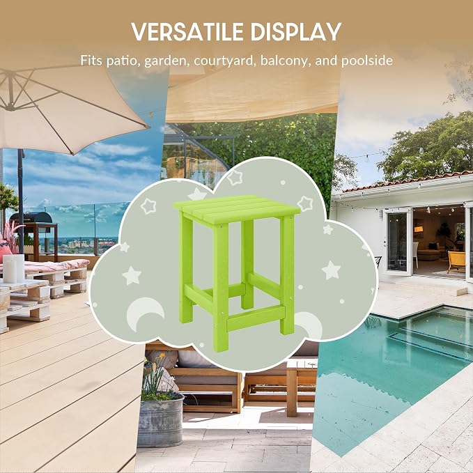 WestinTrends Malibu Kids Outdoor Patio Furniture HDPE Adirondack Square Side Table, Lime