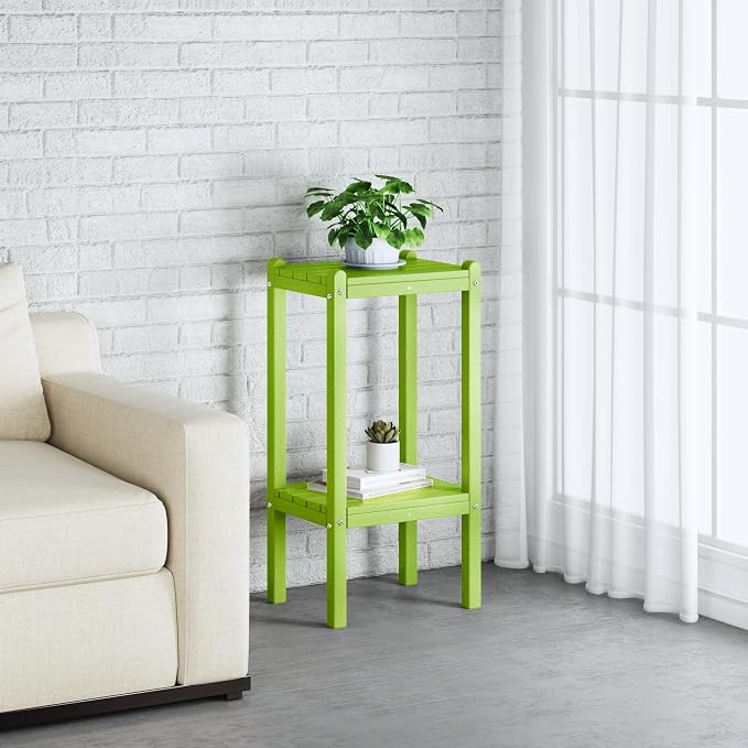 Costaelm Outdoor Side Table, 2-Tier Small Patio Coffee Tables for Outside, Outdoor End Tables for Patio, Adirondack Side Table for Outside, Outside Table for Pool, Porch, Garden, Lime