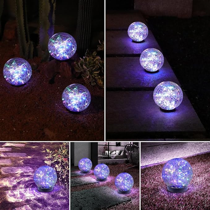 Solar Globe Lights Outdoor Waterproof-Solar Balls-Solar Garden Lights Orbs | Solar Globe Lights for Outside 6 Pack Cracked Glass Ball for Lawn Patio Yard Backyard Decorations