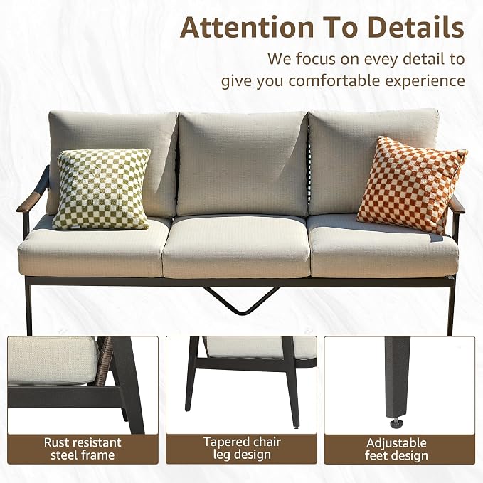 NATURAL EXPRESSIONS 5 Pieces Patio Furniture Set, Outdoor Furniture Sofa Sectional Modern Metal Patio Conversation Set with High Back Wicker Backrest & Loveseat for Balcony, Backyard, Deck, Porch