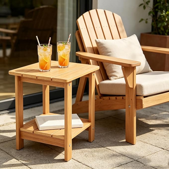 Outdoor Wooden Table,Side Table,Patio Table,Ideal for Patio, Camping, Pool, Beach, ect.(Natural)