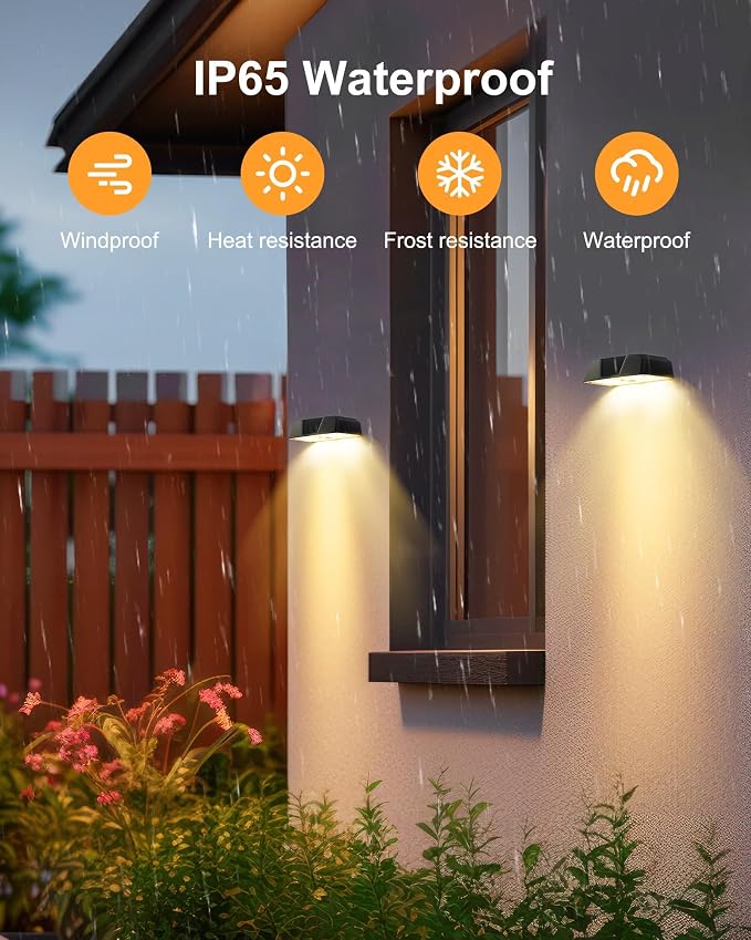 Brightown 5 Pack Solar Fence Lights Outdoor, 10 Colors, Waterproof | Solar Deck Light with Warm White, Cool White, RGB Color, Fade/Jump Modes, Solar Lights Outdoor for Outside Yard Step