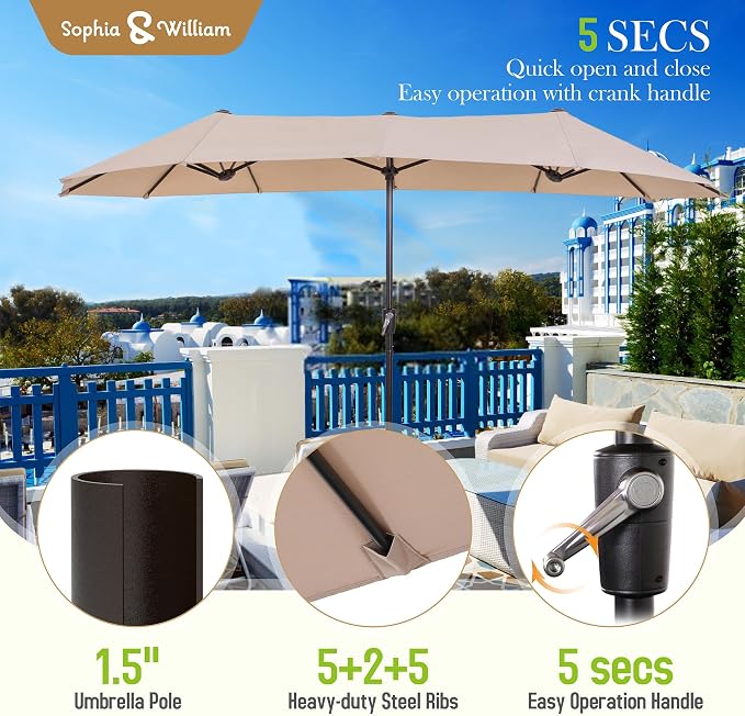 Sophia & William Patio Set with Umbrella 8 Pieces Outdoor Dining Set for 6 with 13ft Outdoor Beige Umbrella, 6 x Swivel Patio Chairs with 59" Dining Table for Lawn Garden (No Umbrella Base)