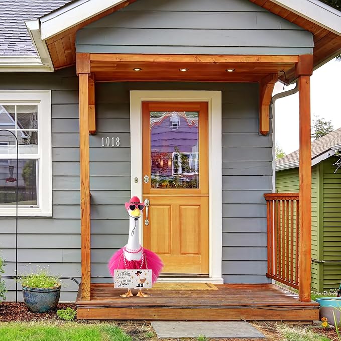 6pcs Hot Pink Western Cowboy Porch Goose Outfits for 17-23 Inches | Tutu Skirt Cowboy Hat Glasses Necklaces Wooden Sign for Outdoor Garden Lawn Art Decor