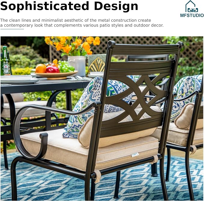 MFSTUDIO 7-Piece Patio Dining Set, 54" Round Metal Table, Swivel Chairs | Umbrella Hole, All-Weather Use