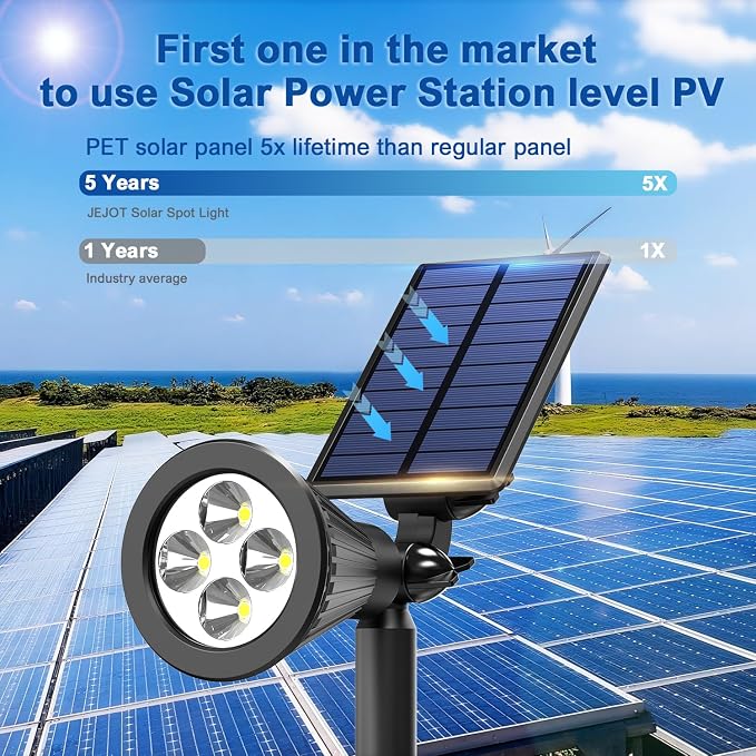 JEJOT 2 Pack Solar Lights Outdoor Waterproof,Warm White Light,2 Lighting Modes,Solar Powered Spotlights for Yard Garden Solar Spot Lights for Flag Landscape Auto On/Off
