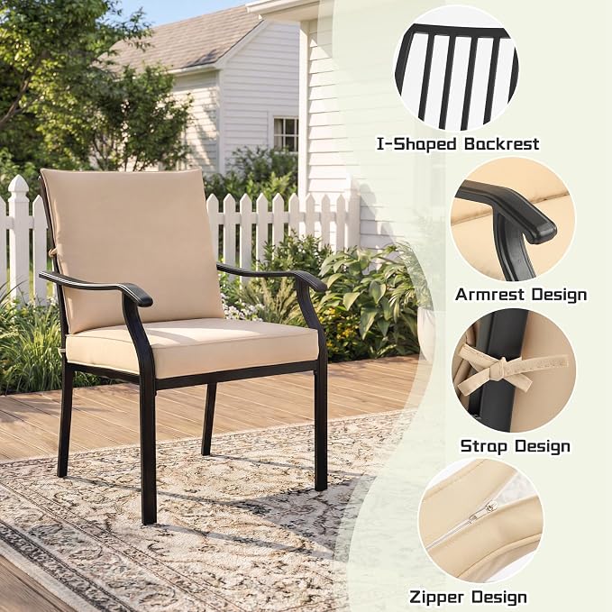 7 Piece Outdoor Patio Dining Set, 62’’ Rectangular Metal Dining Table & 4pcs Metal Dining Chairs & 2pcs Swivel Rocking Chairs , Outdoor Furniture Dining Set for Patio, Balcony, Lawn, Garden, Backyard