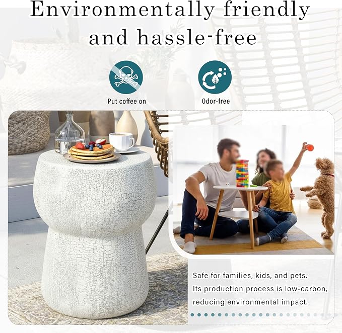 Outdoor Patio Faux Stone Accent Table, Modern Concrete Coffee Table with Double Barrel Shape Side Table, Garden Stool End Table for Patio, Garden, Backyard - 14.37" Grey MgO