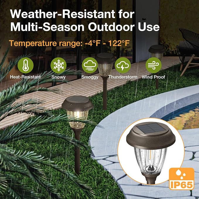 XMCOSY+ Solar Pathway Lights Outdoor, Solar Garden Lights with 2-Mode 6 PCS | IP65 Waterproof Glass & Stainless Steel, 2 Lighting Modes (10/25 LM) Warm White for Yard, Walkway, Driveway, Patio & Path