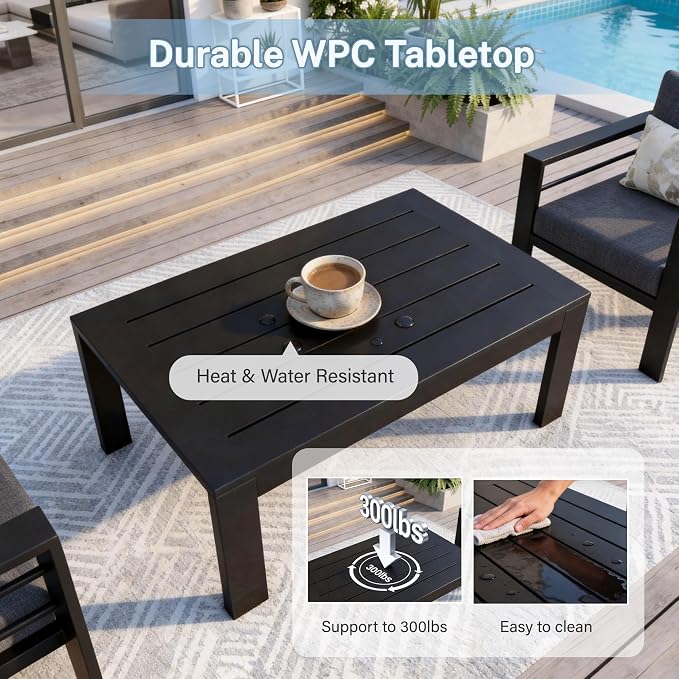 Aluminum Patio Furniture Set, 3 PCS Metal Oversized Outdoor Furniture Set Washable Thick Cushions, 4 Seat Patio Conversation Set with 3.54” Wide armrest and Coffee Table for Patio, Garden