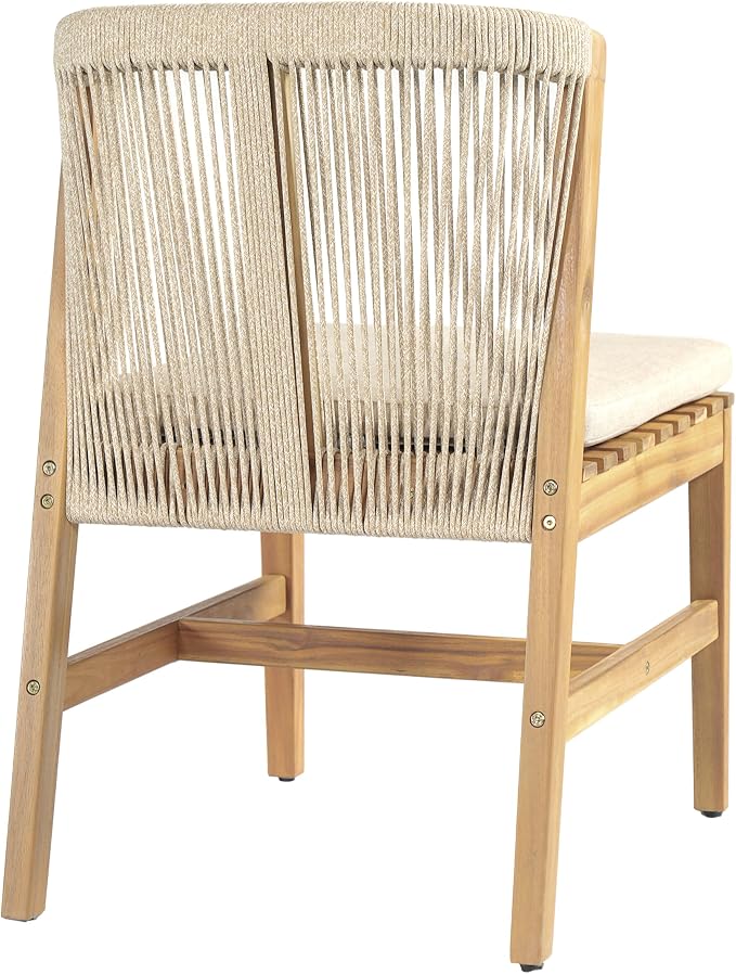 Christopher Knight Home Lisa 7 Piece Dining Table Set For 6, Outdoor Dining Set With Oval Patio Table And Armless Chairs, Acacia Wood Dining Chairs Set With Rope-Woven Backrests, Light Teak+Teak+Beige