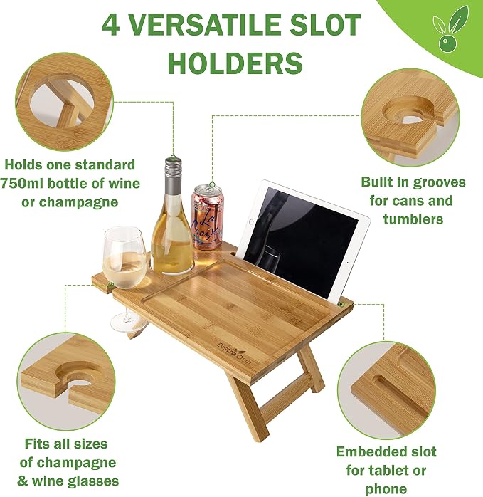 Portable Wine Table, a Folding Mini Picnic Snack Tray for the Beach, Camping, RV, Outdoor Concerts, Breakfast in Bed or Before the Fire