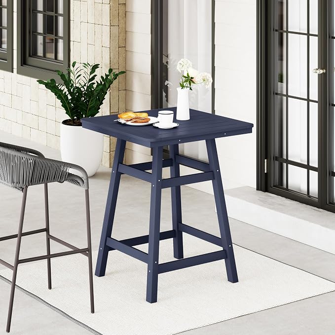 WestinTrends Malibu Square Outdoor Patio Counter High Bistro Bar Table with Umbrella Hole 37" Tall, Navy Blue