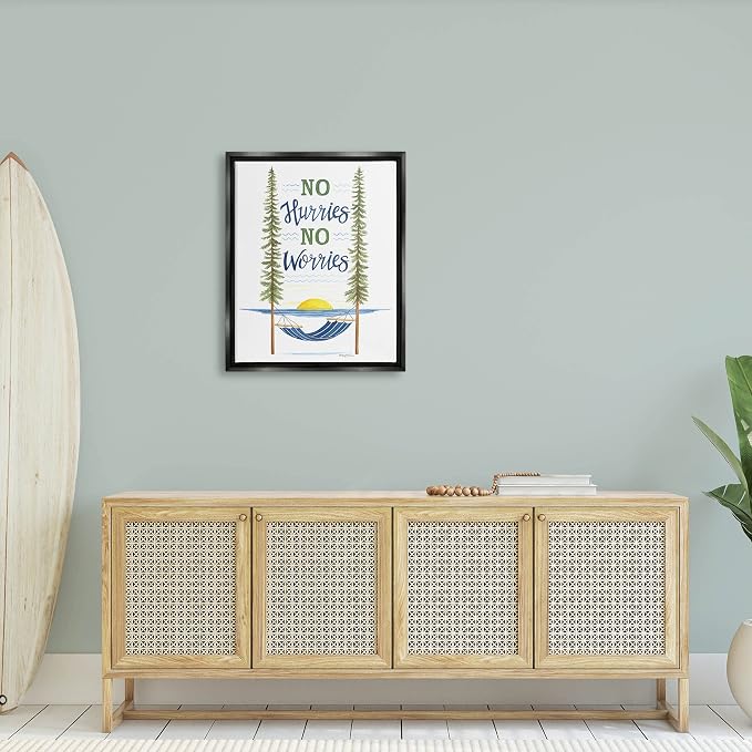Hammock Scene Coastal Lakehouse Calm, 24 x 30 Inch Canvas in Floater Frame | Stupell Industries · By Deb Strain · Ready to hang · Easy lake house decor · Made in USA