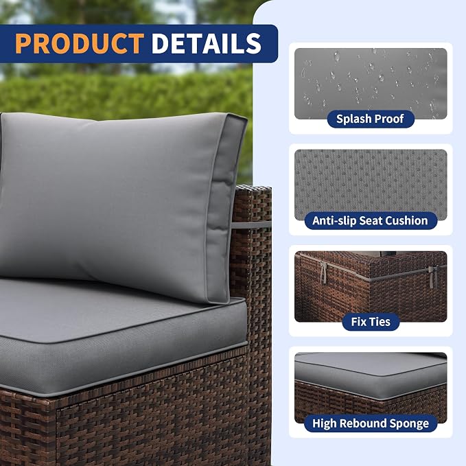 Patio Furniture Set, Modular 10-Piece Patio Conversation Sets with Coffee Table, All-Weather Wicker Outdoor Sectional for Backyard and Balcony, Grey (Waterproof Covers Included)