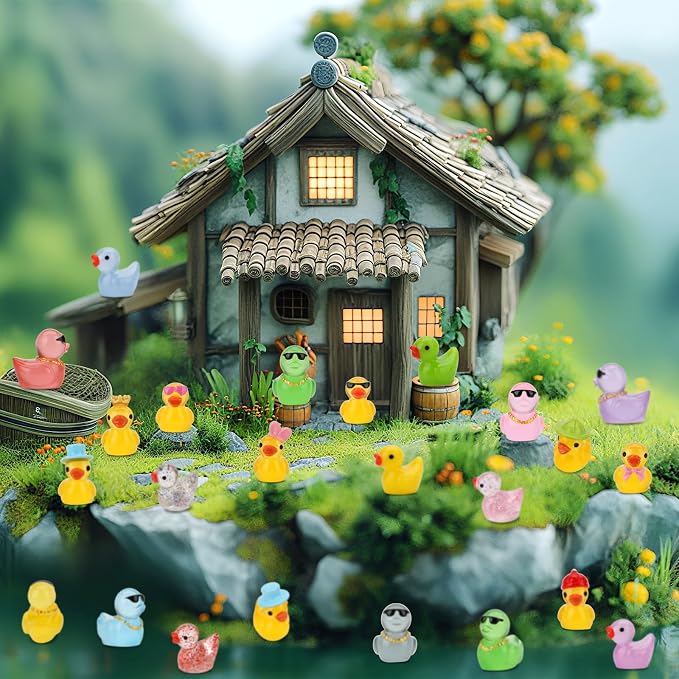 80 Pcs Mini Resin Ducks for Decorations, Tiny Duck Animals Figures to Hide | Plastic Glitter Little Ducks Glow in The Dark for Fairy Garden Dollhouse Miniature Landscape Fish Tank Aquarium Home Decor