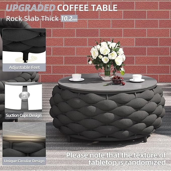 TWT 6-Piece Modular Outdoor Sectional Sofa Set, 5-Seater Woven Rope Patio Conversation Set with Coffee Table, Water-Resistant Cushions, for Backyard Balcony Deck,Dark Gray