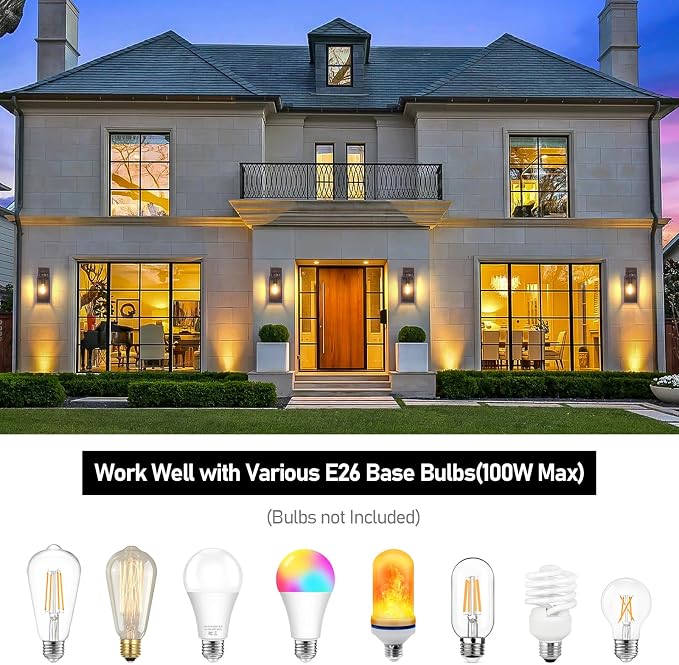 BesLowe Outdoor Wall Light Fixtures, Outside Porch Lights, Distressed Brown | Waterproof Metal Construction, Rust-resistant, Quick & Easy Installation, Clear Glass Shades & Standard E26 Socket