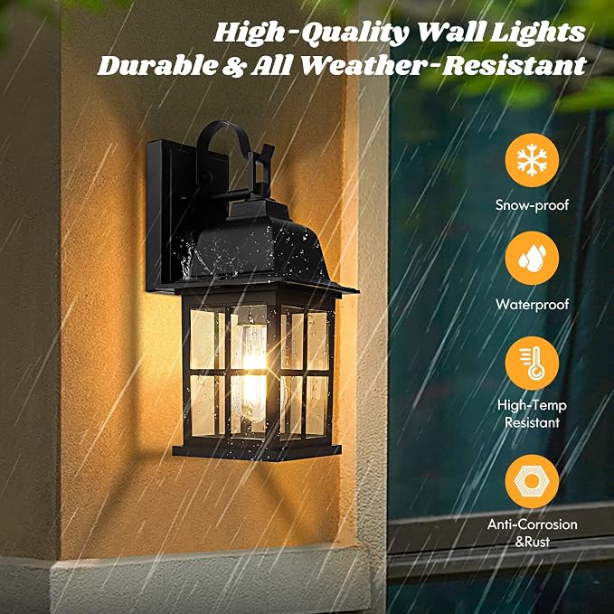 2-Pack Outdoor Light Fixtures, 100% Aluminium Waterproof Exterior Wall Lantern, Anti-Rust Outside Black Wall Sconce Porch Lights for House Garage, Doorway, Bulbs Not Included