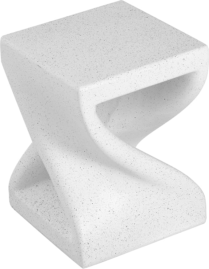 Square Outdoor Side Table, MGO Concrete Twisted End Table with White Terrazzo-Speckled Decor, Fully Assembled Patio Accent Table for Balcony, Living Room, Garden