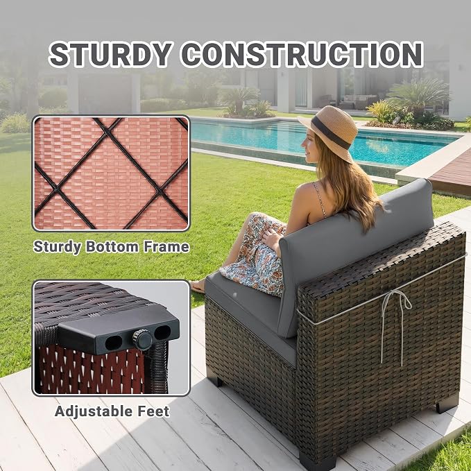 LEVELEVE 7-Piece Outdoor Patio Furniture Sets, Manual Weaving Rattan Conversation Sectional Sofa with Tempered Glass Coffee Table, All-Weather PE Wicker & Thick Cushions for Garden, Backyard, Porch