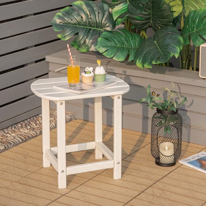 Giantex Side Table Outdoor Small Patio Table 18” Adirondack Table, Weather Resistant End Tables, Outside Square Tea Table for Patio, Backyard, Poolside, Garden, Balcony (1, White)