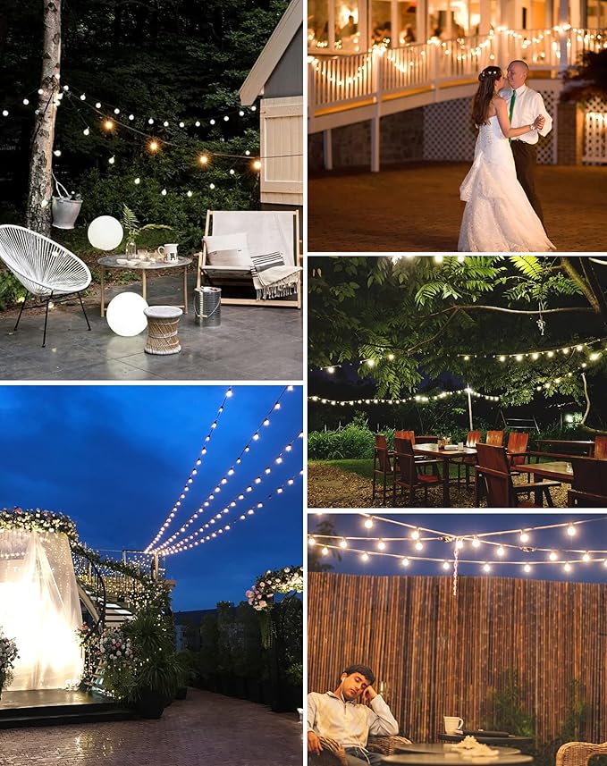 Zuske Outdoor String Lights, 300FT Patio Lights with 146 Shatterproof G40 Globe Bulbs(6 Spare), Waterproof Connectable Dimmable LED Hanging Lights for Outside Backyard Porch Balcony Gazebo (150FT x 2)