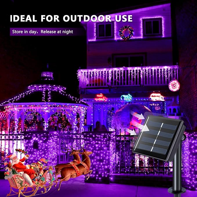 JMEXSUSS 4 Pack Solar Halloween Lights, 33FT 100 LED Purple Fairy Lights | Outdoor Waterproof, 8 Modes Solar String Lights for Outside Tree Party Patio Garden Christmas Halloween Decorations