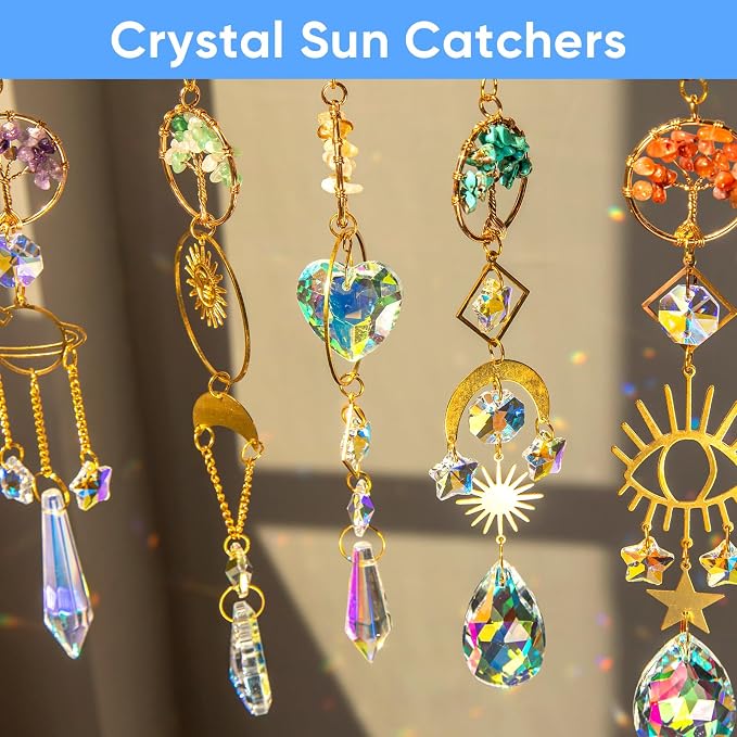 BlumWay Crystal Suncatcher, Hanging Suncatchers with Crystals Light, 6 PCS | Sun Catchers Indoor Window, Crystals Prism Light Catcher, Tree of Life, Crystal Suncatchers Indoor Outdoor, Home Garden Decor