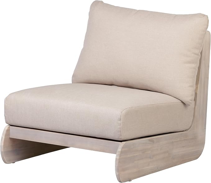 Christopher Knight Home Isabel 5-Seater Outdoor Patio Furniture Set with Cushions, Acacia Wood Patio Conversation Set with 3-Seater Sofa & Club Chairs, 3 Piece Sectional Sofa Set, Light White + Sand