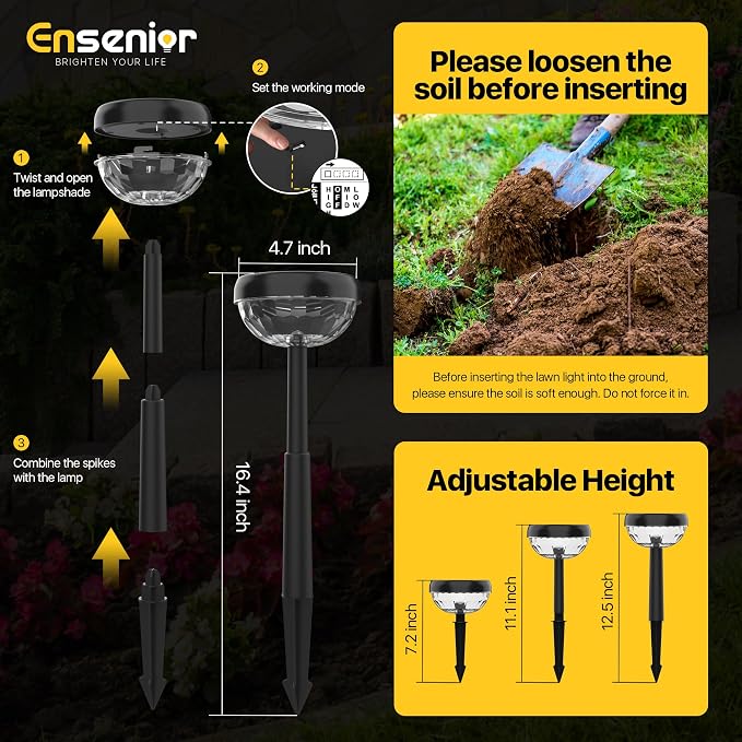 Ensenior 6-Pack Solar Lights Outdoor, Auto ON/Off 6500K LED Solar Garden Lights for Pathway, Yard, Patio, Walkway, Flower Bed, Halloween Christmas Landscape Lighting, IP65 Waterproof, Flag Lights