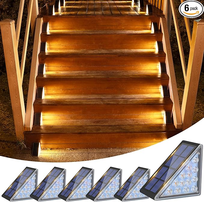 VOLISUN Solar Step Lights for Outside, Solar Stair Lights(Black,6 Pack) | Outdoor Waterproof IP67, LED Outdoor Step Light, 80 Lumen, Deck Light for Outside, Front Porch and Patio(16 Pack)