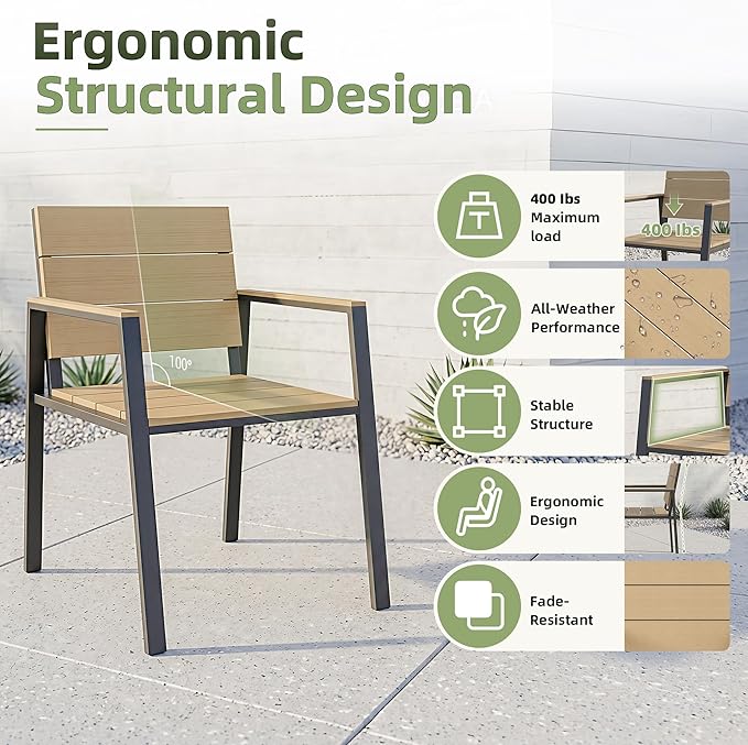 Outdoor Table and Chairs for 6 Aluminum Patio Dining Set with Umbrella Hole | All Weather,HDPS Material,Oversized,7 Piece,for Backyard,Rot-Fade-Crack Proof,Maintenance-Free,Sturdy,Heavy-Duty,Yellow