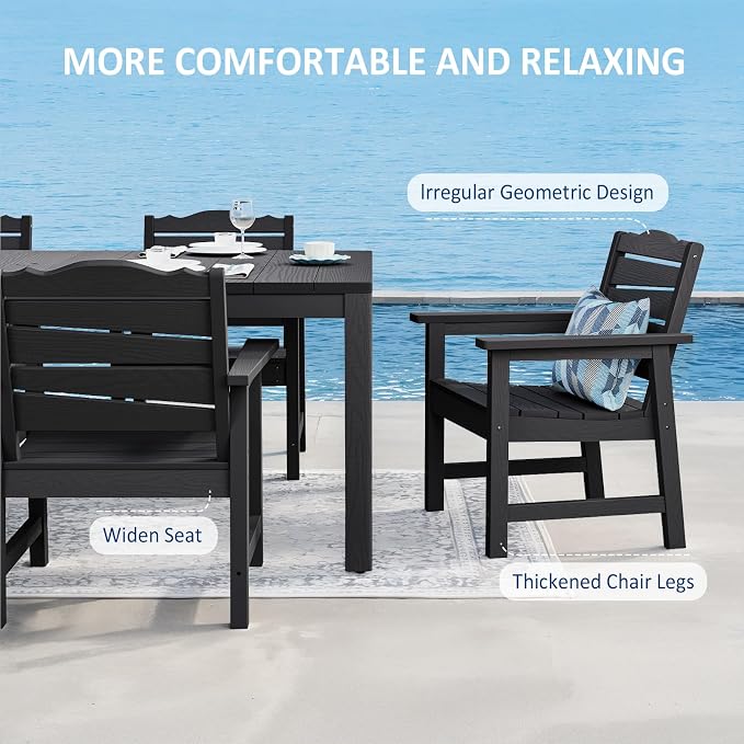 5-Piece Patio Dining Set, Outdoor Dining Square Table w/Aluminum Frame and 4 Chairs, Weatherproof HIPS Dining Furniture with Umbrella Hole, for Backyard Garden Deck Poolside, Black