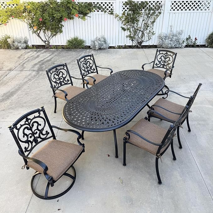 Darlee Santa Barbara 7 Piece Cast Aluminum Patio Dining Set with Oval Table - Antique Bronze
