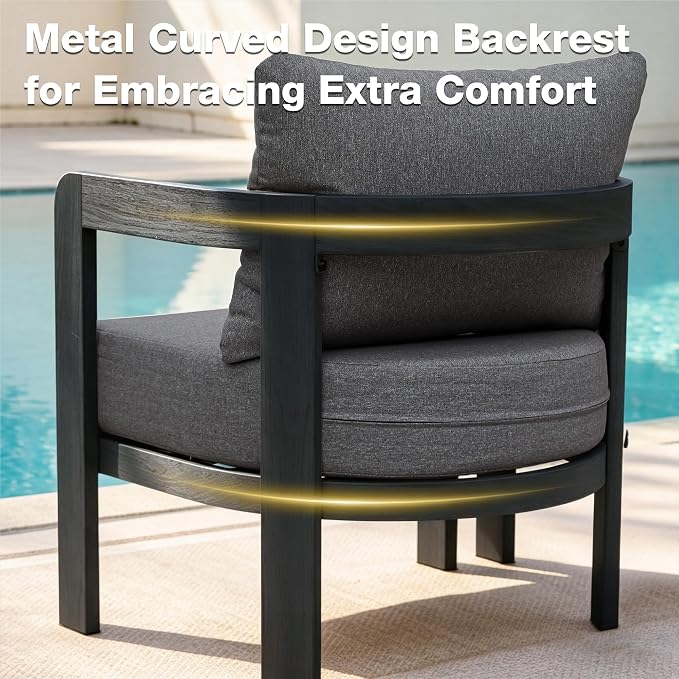 Outdoor Furniture Set, 2Pcs Patio Armchairs, Metal Modern Outside Furniture with 6'' Thick Cushions, Outdoor Conversation Set Balcony Chairs for Backyard, Porch,Deck, Black&Grey