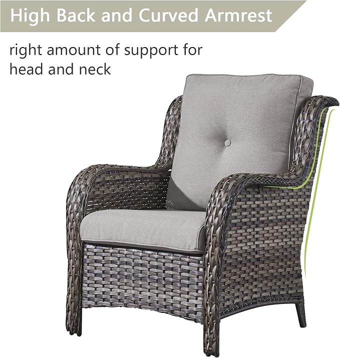 Rilyson Luxury 4 Pieces Patio Wicker Furniture Ottomans, Wicker Patio Chairs Set of 2 with Ottoman, Rattan Outdoor Porch Chair with Thick Cushion for Balcony Deck Yard and Porch (Grey/Grey)