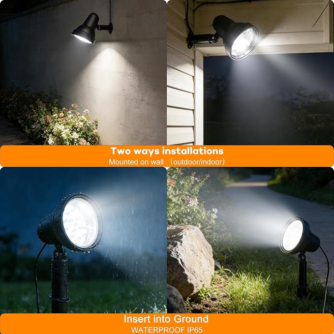 SUNLONG Solar Powered Spot Lights Outdoor Waterproof 2 in 1 Bright Solar SpotLights Power Adjustable for Flag Yard Flagpole Landscape Dusk to Dawn 2 x Spots White