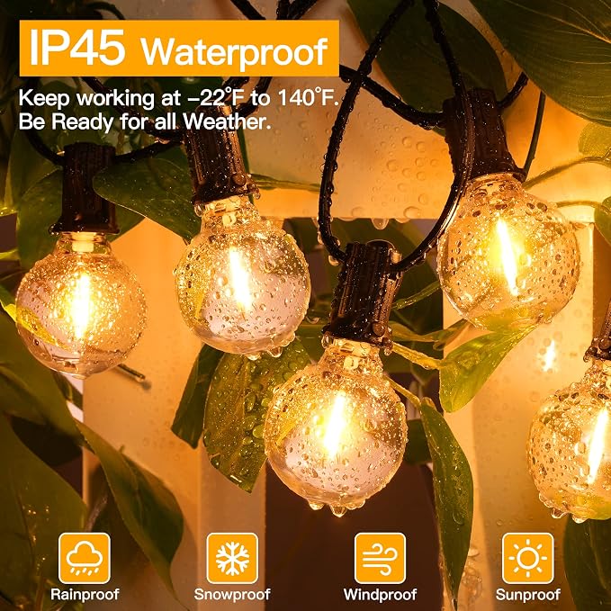 Ollny 150FT Outdoor String Lights, Waterproof Connectable Shatterproof Outside Light with 75 Edison + 4 Spare LED Bulbs Plug in, Patio Lights for Indoor Balcony Porch Camping Deck