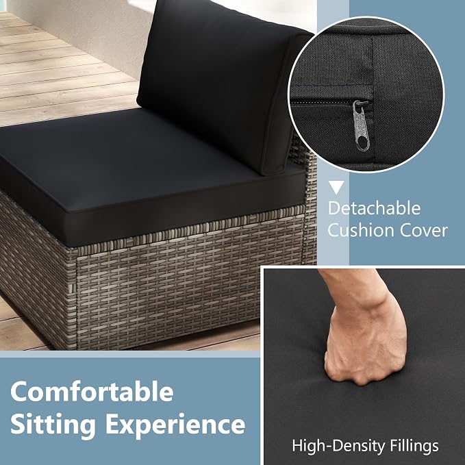 RELAX4LIFE 5-Piece Patio Furniture Set - Wicker Rattan Outdoor Sectional Sofa w/Glass-Top Coffee Table, Soft Seat & Back Cushions, Bistro Conversation Set for Garden Backyard Porch (1, Black)