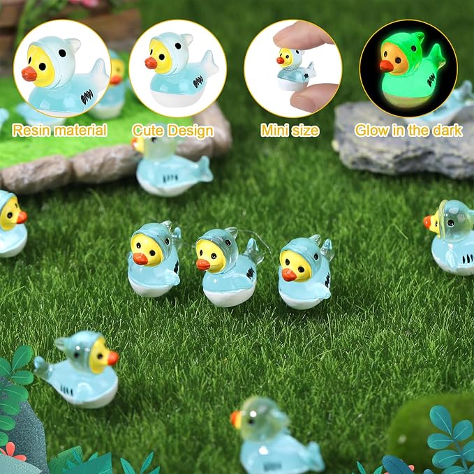 30 Pcs Luminous Shark Ducks, Mini Shark Resin Ducks Bulk | Glow in The Dark Toy Figurines for Birthday Party Favors Landscape Aquarium Decor (Glowing Duck)
