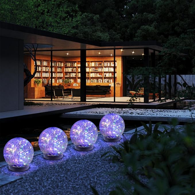 MLKNK Solar Globe Lights Outdoor Waterproof-Solar Balls-Solar Garden Lights-Orbs for Outside 4 Pack Cracked Glass Ball for Lawn Patio Yard Backyard Decorations | Solar Globe Lights for Outside 6 Pack Cracked Glass Ball for Lawn Patio Yard Backyard Deco...