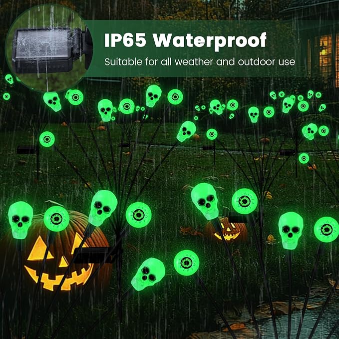 FENSAN Solar Lights Outdoor,Halloween Decorations Outdoor, Scary Eyeball Lights,4PACKS 32LED,IP65 Waterproof,Halloween Decor for Garden/Yard/Patio/Lawn/Pathway(Green)