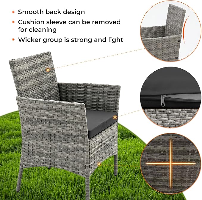 4 Pieces Outdoor Patio Furniture Set, Wicker Patio Conversation Set with Tea Table, All-Weather Outside Rattan Sectional Sofa for Backyard, Poolside, Garden, Balcony, Gray/Dark Gray