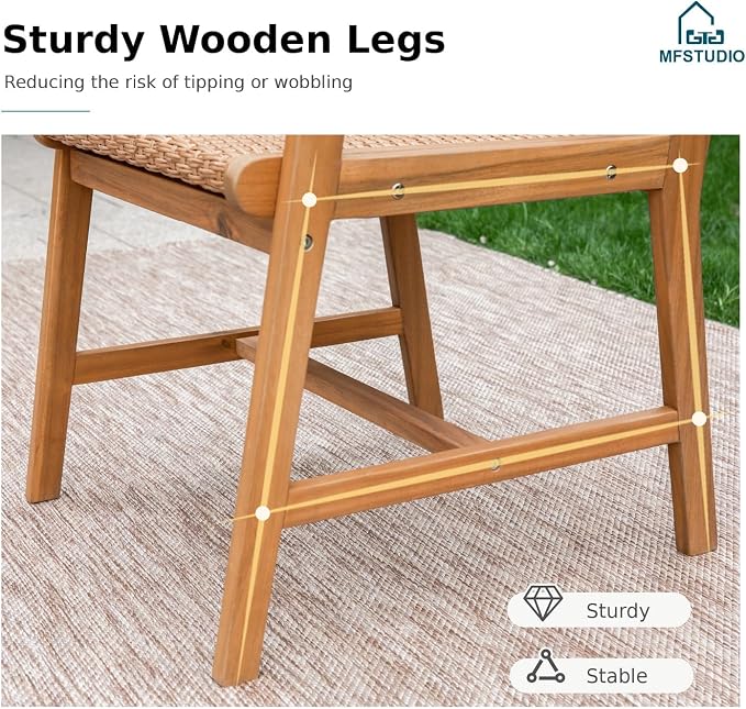 MFSTUDIO Patio Dining Chairs, Set of 2, Acacia Wood & Rattan, Natural Wood | Breathable, Supports 300 lb, For Garden