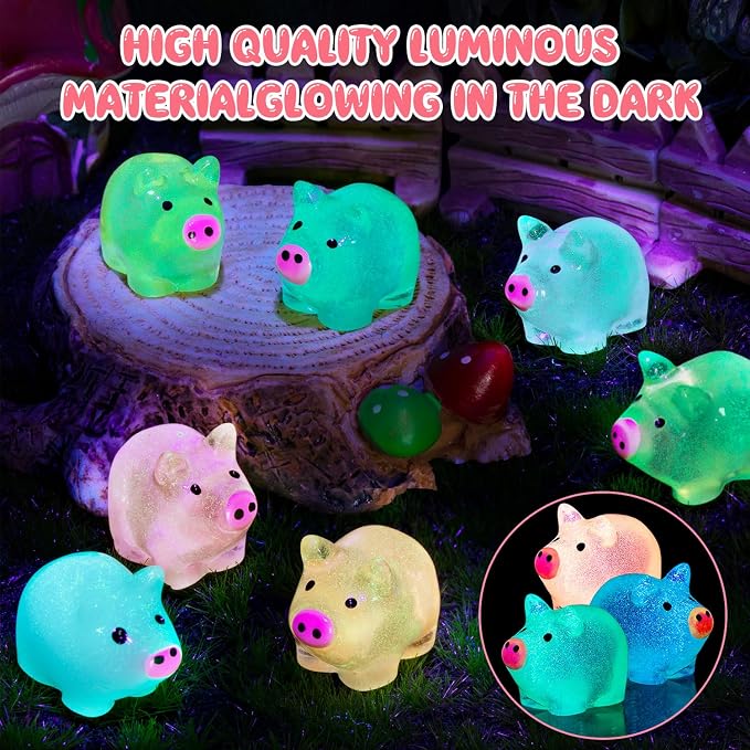 152PCS Luminous Mini Resin Pigs Miniature Pig Figurines Tiny Pig | Miniature Pigs Animals Figurines Glow in The Dark, Micro Garden Landscape, Dollhouses DIY, Birthday Party Decor
