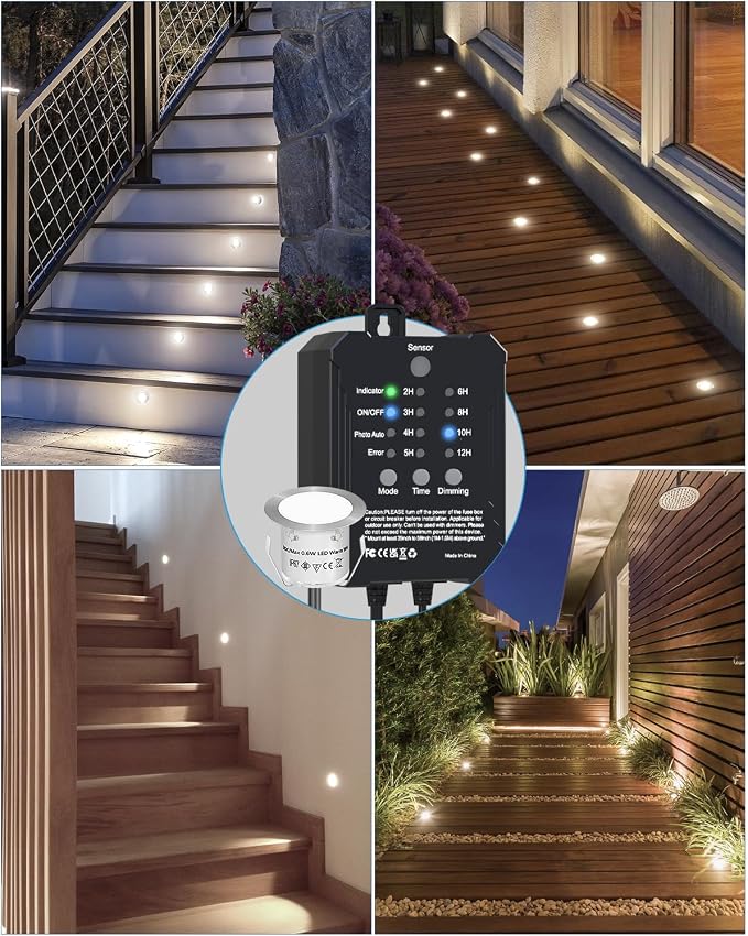 HIBOITEC Low Voltage Deck Lights Recessed Kit with Transformer Dimmable Timer and Photocell Sensor Outdoor LED Deck Lighting IP67 Waterproof 4000K for Stair Step Outdoor Garden Yard 16 Packs