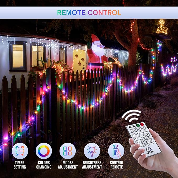 JMEXSUSS 500 LED White & Multicolor Color Changing String Lights, | 163FT Christmas String Lights with Remote, Outdoor Christmas Lights Plug in for Tree House Indoor Outdoor Xmas Decor